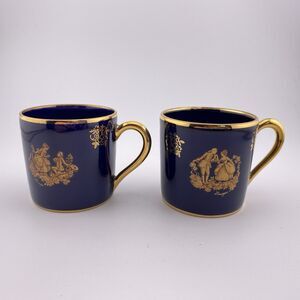 Set of 2–limoges castel france demitasse cup cobalt blue gold